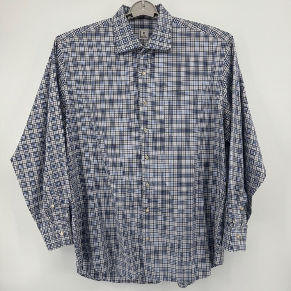 Peter Millar Mens Plaid Long Sleeve Dress Shirt XL Blue Gray Red Button Down - Picture 9 of 10